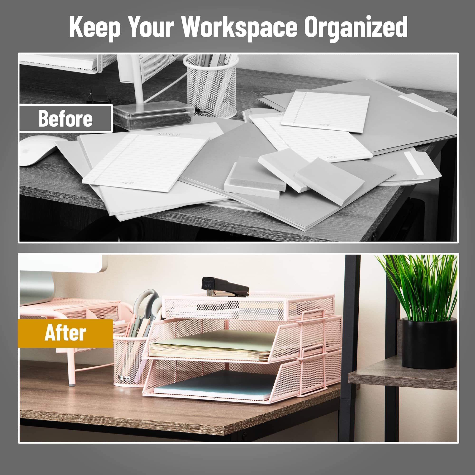 Mind Reader 2 Tier Paper Tray with Top Supply Compartment, Desktop File Organizer, Metal Mesh